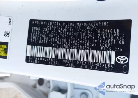 2024 Toyota Corolla Le from USA, damaged, VIN 5YFB4MDE2RP101599